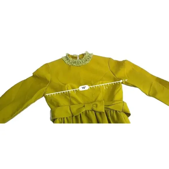 vintage lorrie deb green lace collar long sleeve bow waist modesty dress Size 9 - Picture 11 of 11